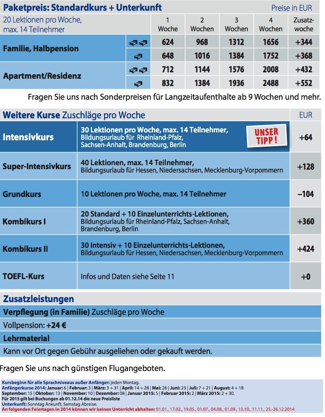 Preise 2014 Sprachreise Kanada Calgary