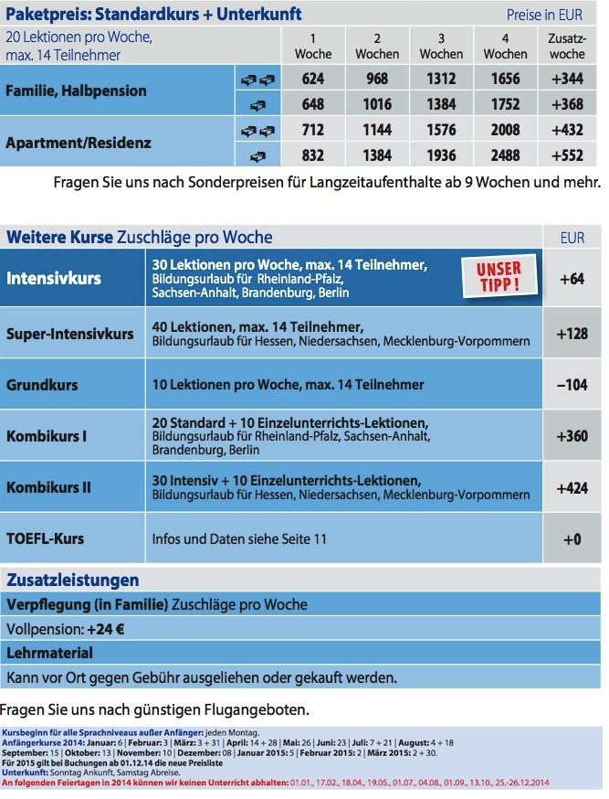 Preise 2014 Sprachreise Kanada Ottawa