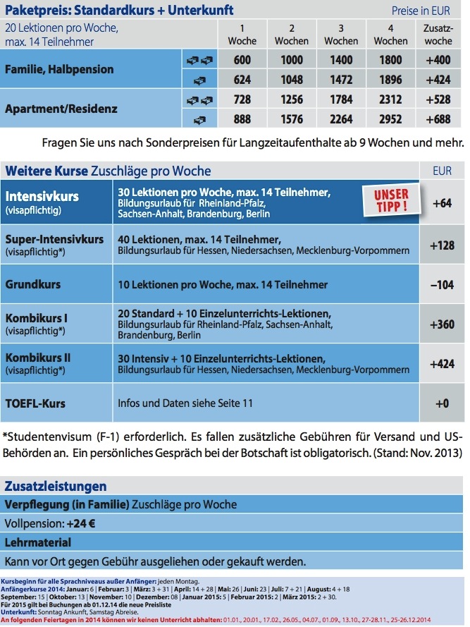 Preise 2014 Sprachreise USA Los Angeles