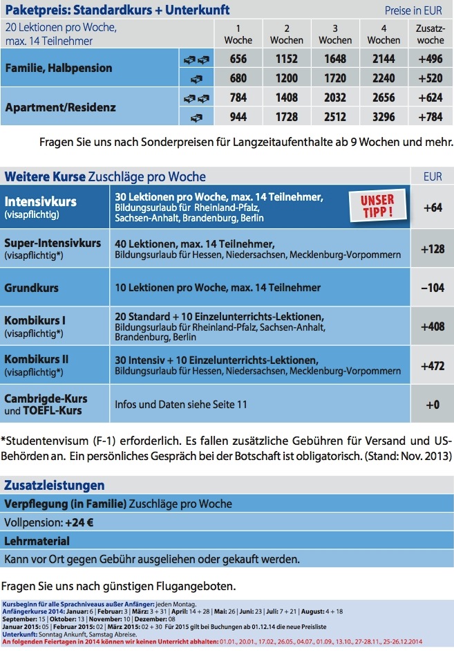 Preise 2014 Sprachreise USA New York City